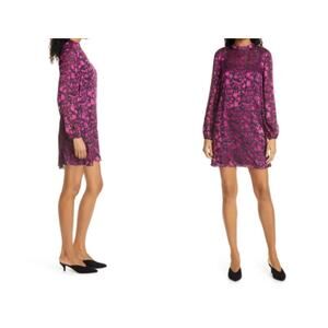 NWT CLUB MONACO Pink Rose Floral Vibrant Burnout Swing Mini Dress Silk Blend XS